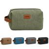 CFuniq Personalized Toiletry Bag for Men, Custom Engraved Canvas Travel Bag with Leather Patch, Travel Shaving Kit Organizer, Groomsmen Gift for Him (Green) view 1