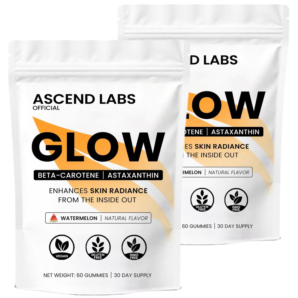 Ascend Labs Official Glow Gummies | With Beta-Carotene, Lycopene, Astaxanthin & Vitamin E | Even, Natural & Healthy Tan Without Sun - 60 Gummies (2PCS)