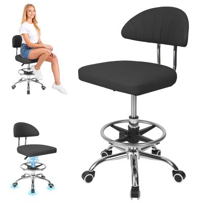 KANQIDKG Square Minimalist Swivel Stool with Wheel for Work SPA Shop Massage Height-Adjustable and Cost-Effective Rolling Stool Chair with Back Black