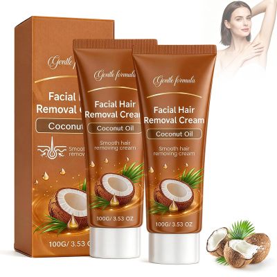 2Pcs Coconut Oil Hair Remover Cream,Coconut Hair Removal Cream,Coconut Oil Facial Cream,Facial Hair Removal Cream for Women,Coconut Oils Based Gentle Body Hair Remover Cream for Smooth Skin (B)