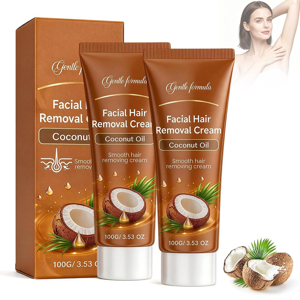 2Pcs Coconut Oil Hair Remover Cream,Coconut Hair Removal Cream,Coconut Oil Facial Cream,Facial Hair Removal Cream for Women,Coconut Oils Based Gentle Body Hair Remover Cream for Smooth Skin (B)