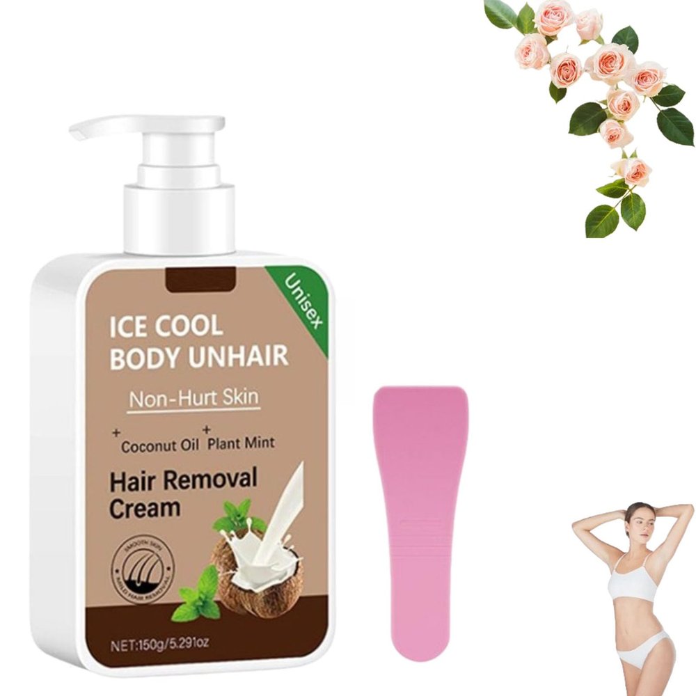 Ice Cool Body Unhair Cream, Ice Cool Hair Removal Cream, Body & Facial Hair Removal Cream for Women & Men, Smooth Skin Depilator Lotion (1PCS, 150ML)