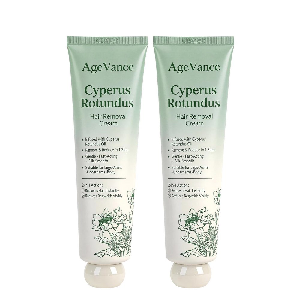 AgeVance Cyperus Rotundus Hair Removal Cream for Women, 2-in-1 Bare Basics Hair Removal Cream & Skin Moisturizer, Effective on Arms, Legs & Underarms3.52 Oz(2PCS)