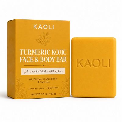 Kaoli Soap, Turmeric Cleansing Bar for Face and Body, Skincare Soap with Vitamin C, Shea Butter and Plant Oils, 100g