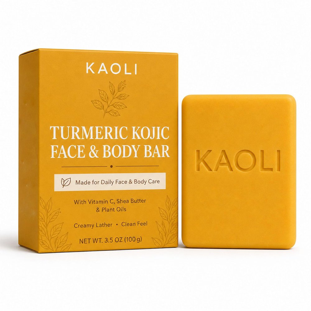 Kaoli Soap, Turmeric Cleansing Bar for Face and Body, Skincare Soap with Vitamin C, Shea Butter and Plant Oils, 100g