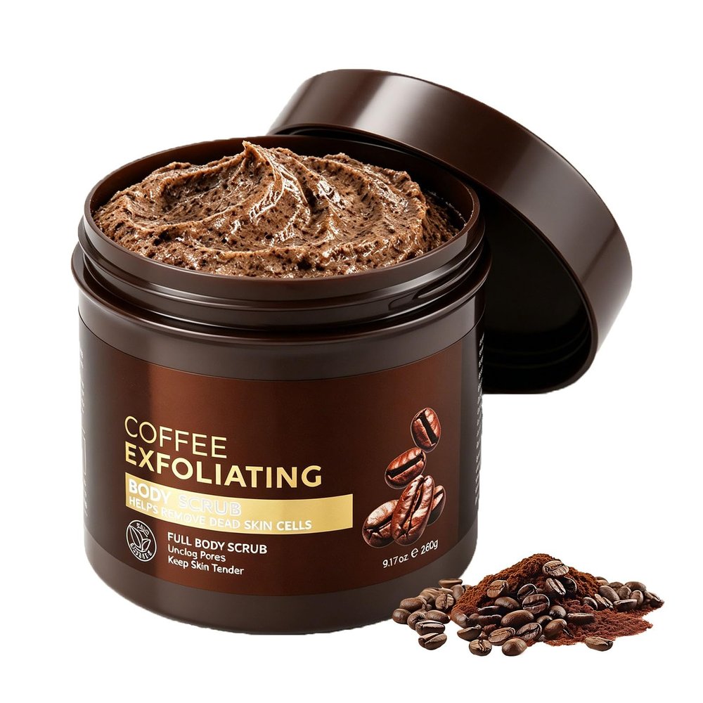 Coffee Body Scrub - Moisturizing and Exfoliating Scrub with Coconut Oil for Women & Men, Removes Dead Skin, Smooths Rough Texture | Body Exfoliator for Face, Arms, Legs, Feet, Full-Body Care 9.17oz