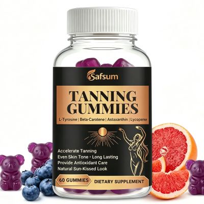 Safsum Glow Tanning Gummies for Women & Men, Tanning Gummies that Work Fast Without Sun, Beta Carotene Tanning Supplement, Natural Melanin Support Daily Tan Gummies, Self Tanning 60 Gummies Vegan