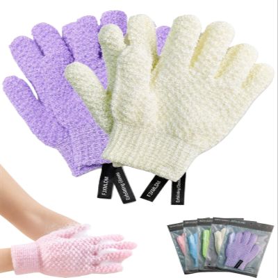 2 Pairs 3D Textured Five-Finger Exfoliating Bath Glove Nylon Bath Scrubbing Mitts for Body Cleansing Shower Spa