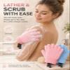 2 Pairs 3D Textured Five-Finger Exfoliating Bath Gloves, Body Scrub Shower Mitts for Cleansing, Lathering and Massage view 3
