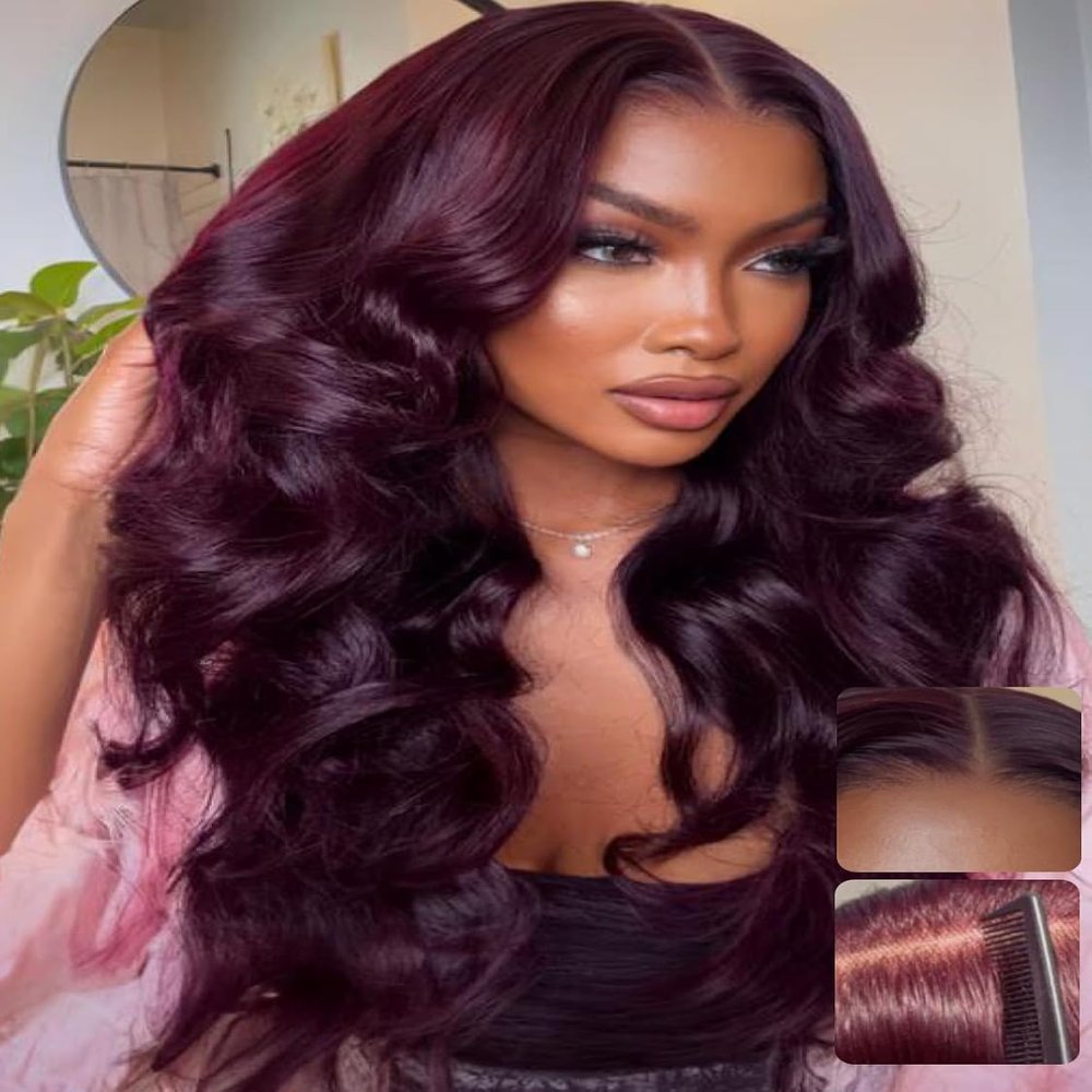 UNICE Black Cherry Body Wave Human Hair Wig, 13x4 Glueless Lace Front
