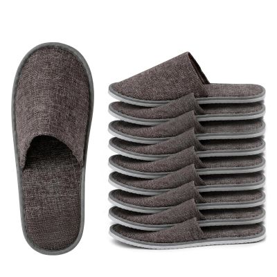 5Pcs Disposable Linen Slippers, Travel Guest Anti-skid Hotel Spa Shoes