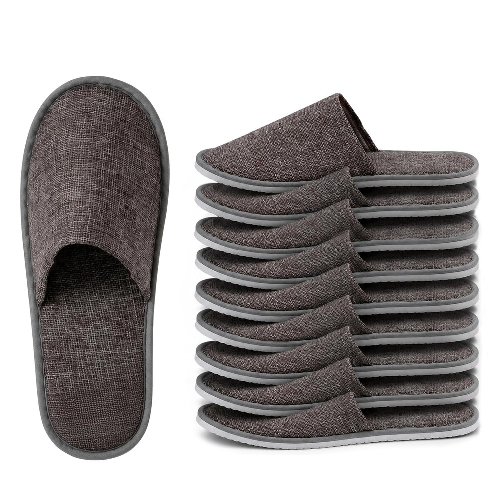 5Pcs Disposable Linen Slippers, Travel Guest Anti-skid Hotel Spa Shoes