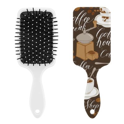 Coffee Theme Air Cushion Hair Brush With Nylon Pins, Scalp Massage for All Hair Types