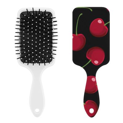 Red Cherries Black Air Cushion Hair Brush With Nylon Pins, Scalp Massage for All Hair Types