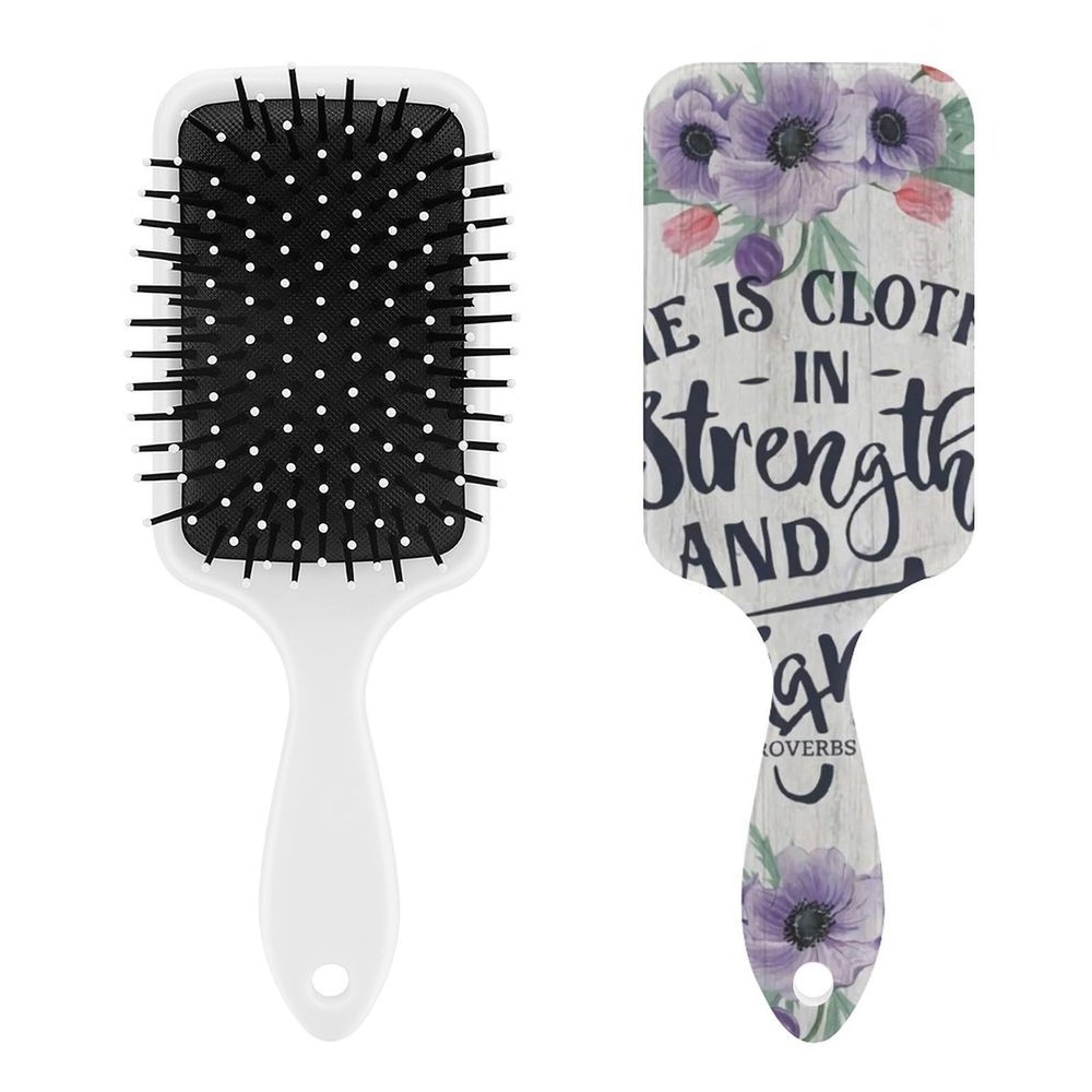 She Is Clothed in Strength And Dignity Proverbs Air Cushion Hair Brush With Nylon Pins, Scalp Massage for All Hair Types