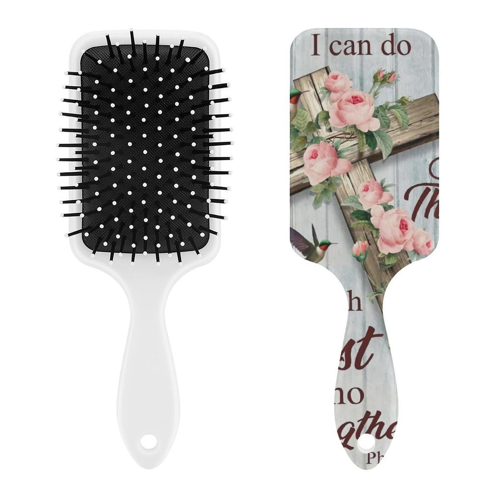 Philippians with Flower Cross Air Cushion Hair Brush With Nylon Pins, Scalp Massage for All Hair Types