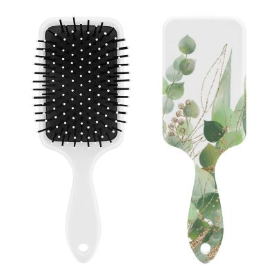Fresh Sage Green White Air Cushion Hair Brush With Nylon Pins, Scalp Massage for All Hair Types