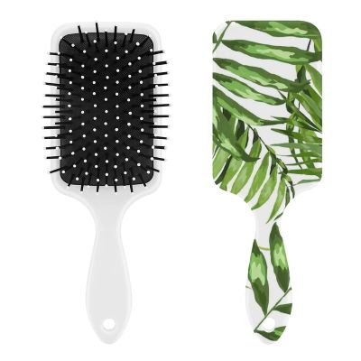 Tropical Leaves Palms Air Cushion Hair Brush With Nylon Pins, Scalp Massage for All Hair Types