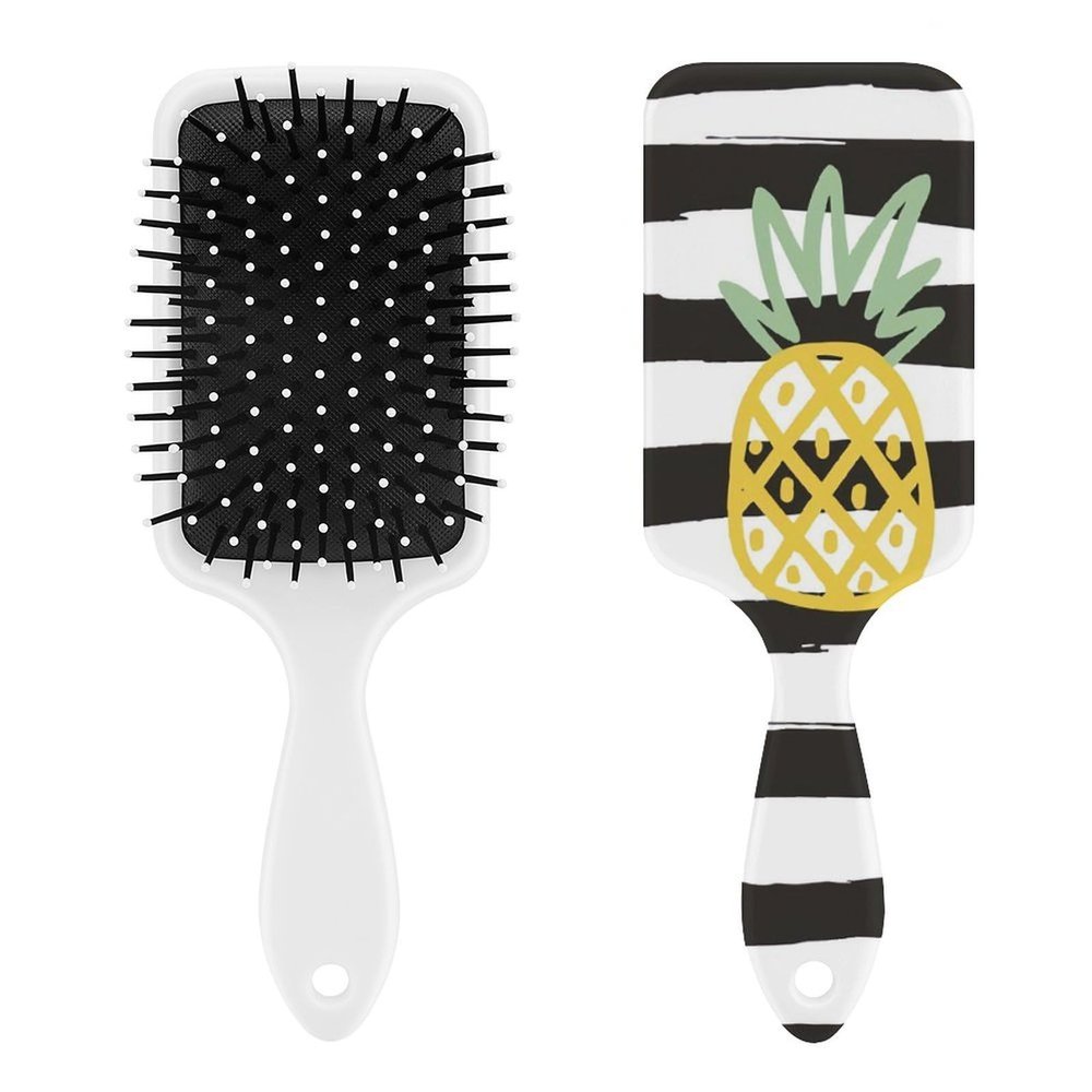 Black Stripes Cartoon Pineapple Air Cushion Hair Brush With Nylon Pins, Scalp Massage for All Hair Types