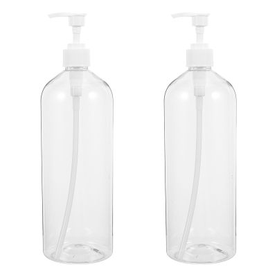 Mikikit 2pcs Refillable Pump Dispenser Bottles 1000ml Plastic Lotion and Shampoo Containers with User-Friendly Pump for Home and Shower Use