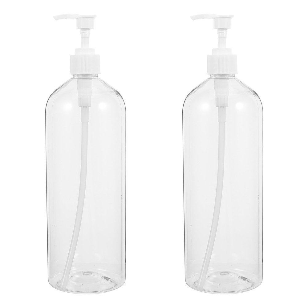 Mikikit 2pcs Refillable Pump Dispenser Bottles 1000ml Plastic Lotion and Shampoo Containers with User-Friendly Pump for Home and Shower Use