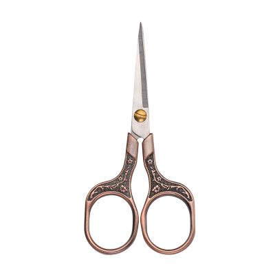 Rengue Plum Blossom Barbers Scissors, Stainless Steel Small Beard Trimming Shears 4.9 X 2.4 in, Retro Carved Handle, Portable for Sideburns Embroidery Sewing DIY Users