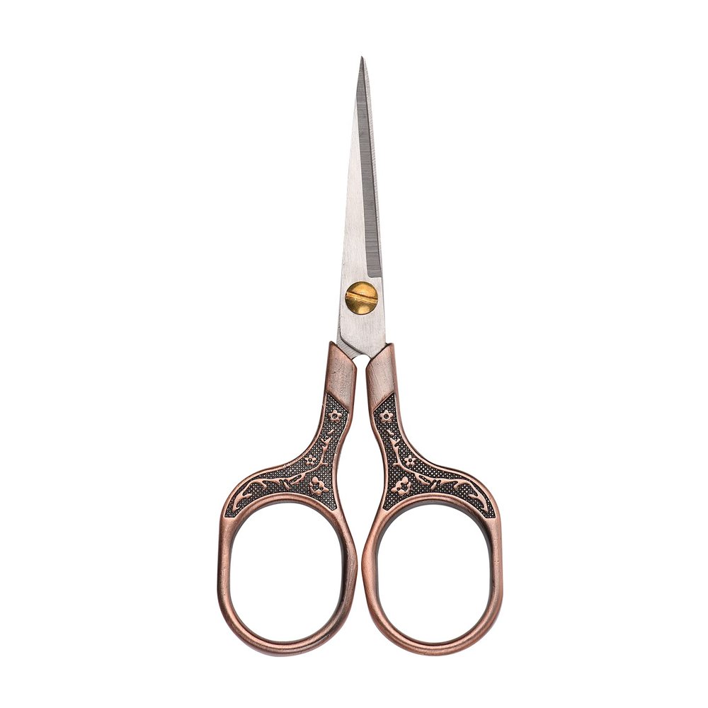 Rengue Plum Blossom Barbers Scissors, Stainless Steel Small Beard Trimming Shears 4.9 X 2.4 in, Retro Carved Handle, Portable for Sideburns Embroidery Sewing DIY Users