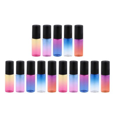 WRITWAA 15pcs 5ml Glass Roller Bottles for Oils Portable Leak-proof Essential Oil Roller Bottles with Gradient Color Suitable for Home and Fits in Purse Random Color