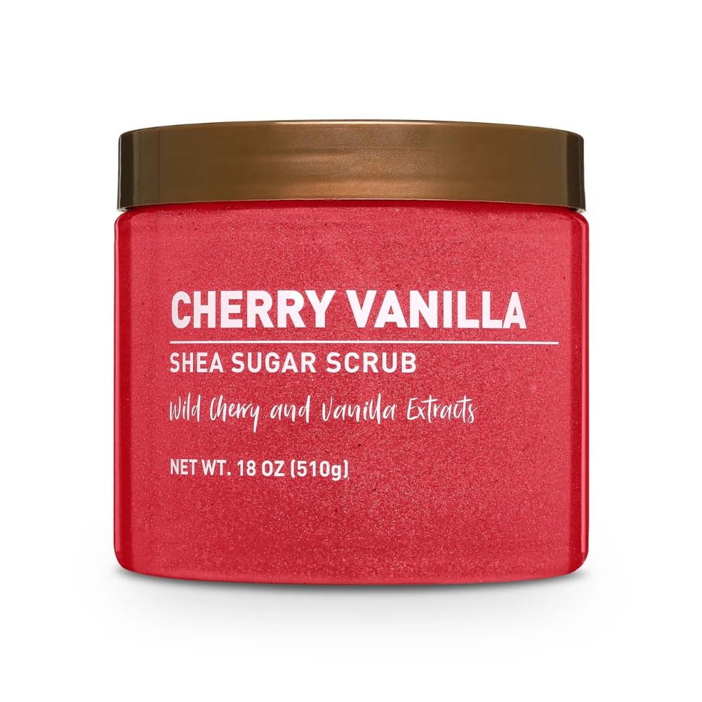 Body Scrub - Cherry Vanilla Shea Sugar Body Scrub, 18 oz (510g) - Pack 2 Exfoliating & Moisturizing Body Scrub with Natural Oils, Soothes Dry Skin, Smooth & Radiant Glow (2)