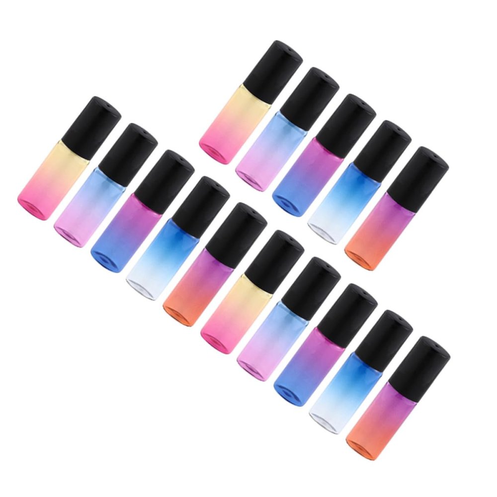 SKISUNO 15pcs 5ml Glass Roller Bottles Set Leak-proof Refillable Roll-on Bottles for Essential Oils Perfume Travel and Home Use Gradient Color Stylish Roller Ball Containers Random Color