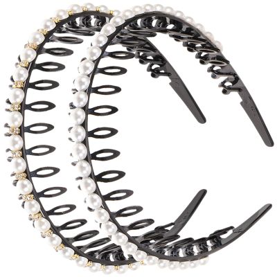 GRADENEVE 2pcs Non-slip Pearl Hair Headbands for Women and Fashion Hair Hoops Made of Pearl and Acrylic for Banquets and Parties Elegant and Chic