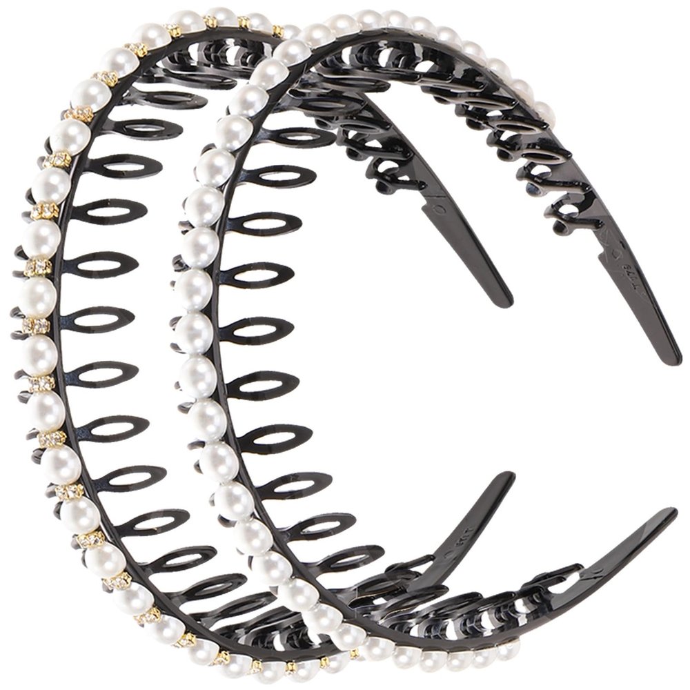 GRADENEVE 2pcs Non-slip Pearl Hair Headbands for Women and Fashion Hair Hoops Made of Pearl and Acrylic for Banquets and Parties Elegant and Chic