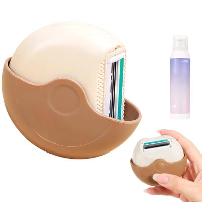 Portable 3-Layer Hair Shaver with Rotating Cover, Women Manual Razor with Hair Softening Mousse, Wet & Dry Travel Shaving Kit for Sensitive Skin, Legs, Underarms & Face