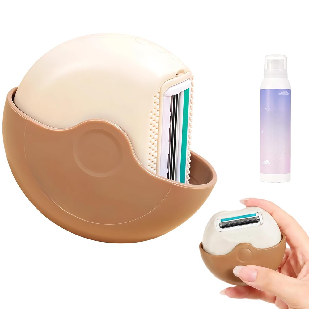 Portable 3-Layer Hair Shaver with Rotating Cover, Women Manual Razor with Hair Softening Mousse, Wet & Dry Travel Shaving Kit for Sensitive Skin, Legs, Underarms & Face