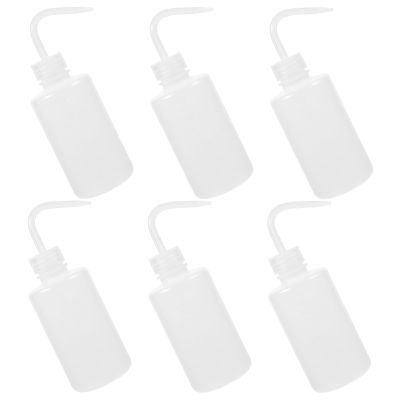 SHINYPASING 6pcs Plastic Wash Bottles 250ml Refillable Squeeze Bottles with Nozzle Caps White Scale Wash for Lab Cleaning and Washing
