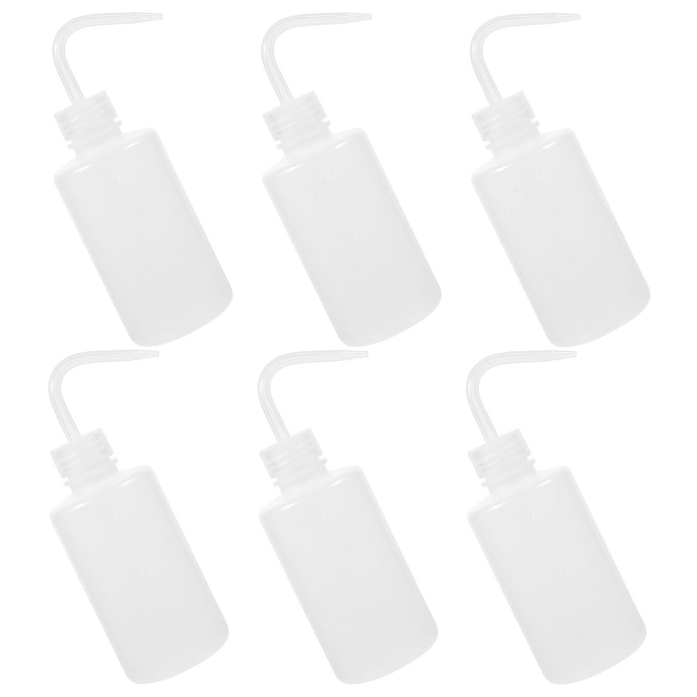 SHINYPASING 6pcs Plastic Wash Bottles 250ml Refillable Squeeze Bottles with Nozzle Caps White Scale Wash for Lab Cleaning and Washing