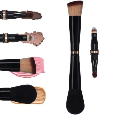 CLISPEED 4-in-1 Double Sided Makeup Brush for Travel and Daily Use Comfortable Artificial Fiber and Metal Concealer Brush Easy to Carry for Business Trips
