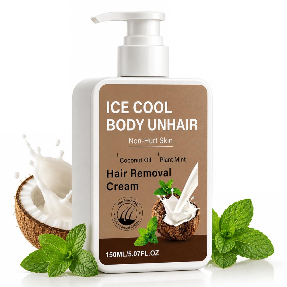 Ice Cool Body Unhair Cream, Gentle Body Hair Remover with Coconut Oil & Mint, Smooth Skin Depilatory Cream, 150ml (1)