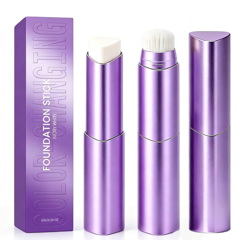 Face Color Love Changing Foundation Stick 2-Pack, 2-in-1 Foundation Stick with Built-in Blending Brush, Moisturizing Long Lasting Makeup for Deep Skin Tone, Buildable Coverage, Natural Finish
