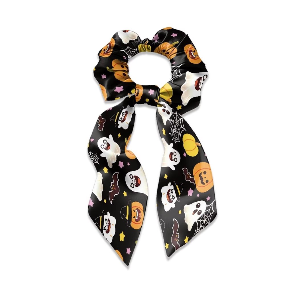 YUVAMAGIMO 3 Pcs Halloween Ghost Pumpkin Hair Scarf Silk Scrunchies Silk