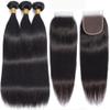 Bundles with Closure Human Hair Straight Brazilian Virgin Straight Bundles Human Hair with Closure,22 24 26 +20 inch Soft and Glossy Quick Weave Hair Extensions Black view 4