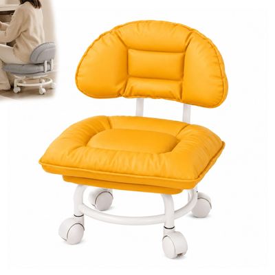 Rolling Low Stool with Backrest, Rolling Backrest Chair for Cleaning Yellow