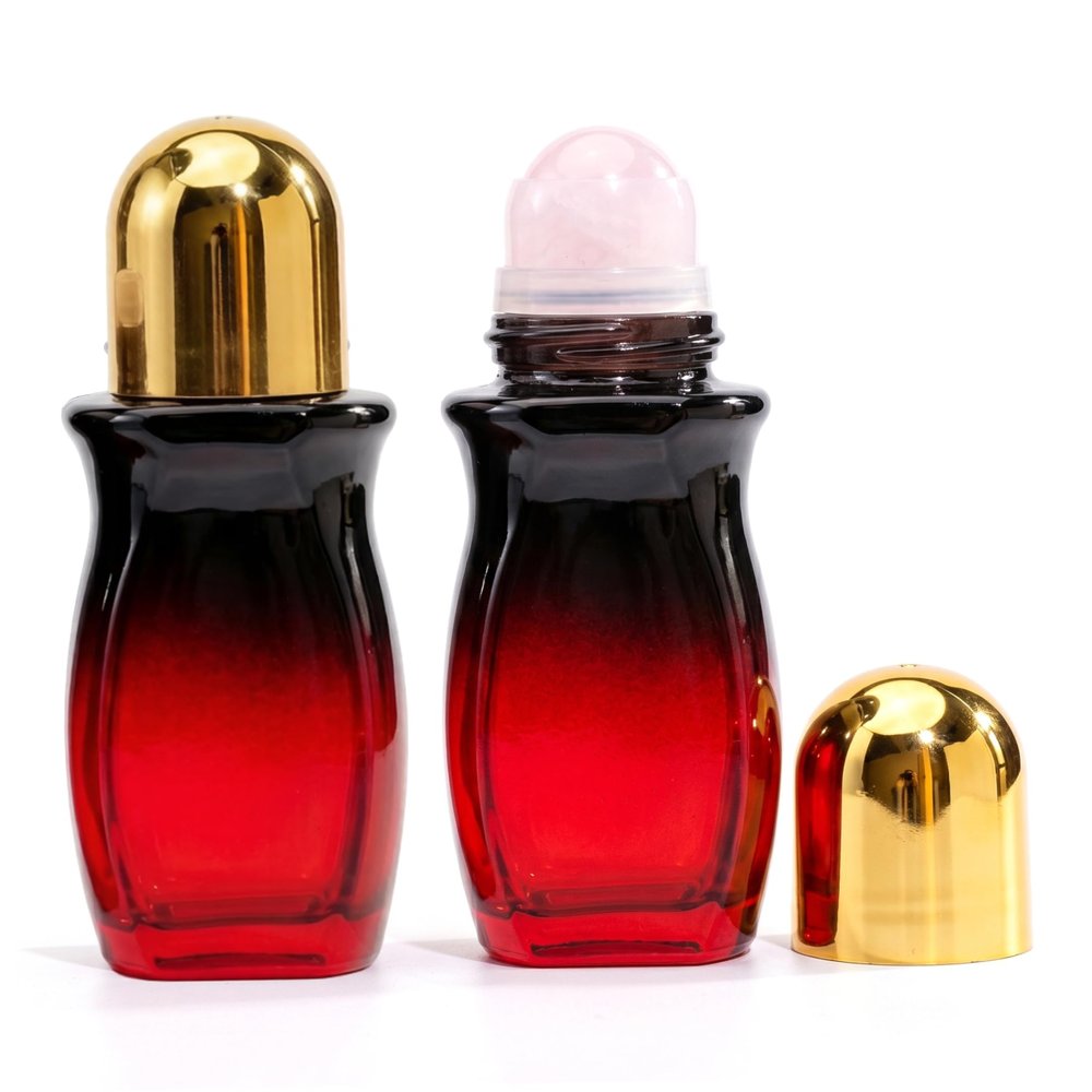 Neptuiby 2PCS Empty Roll on Bottles 30ml Roller Ball Applicator with Natural Rose Quartz Roller Ball Glass Refillable Oil Rollerball Style-1..