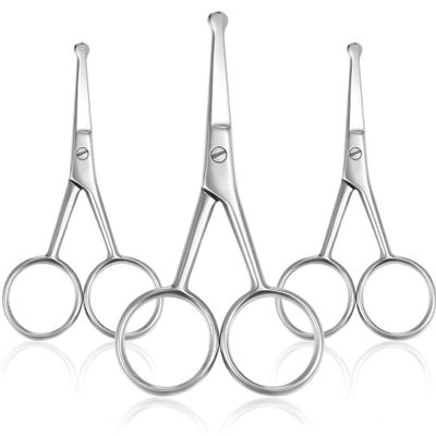 Yyksuip 3-Pack Nose Hair Scissors Rounded Tip Stainless Steel Grooming Scissors for Eyebrows, Nose, Moustache, Beard, Facial Hair Trimming, Safe for Men and Women Mustache Scissors