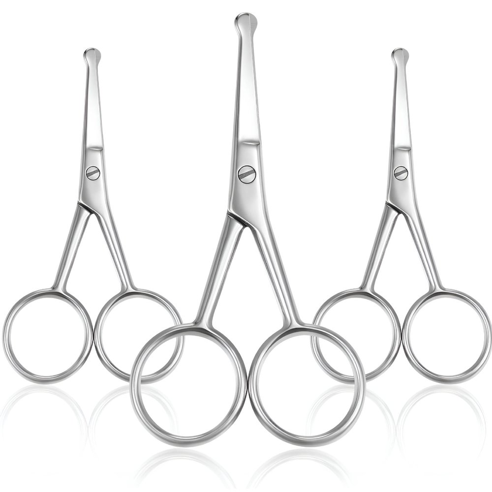 Yyksuip 3-Pack Nose Hair Scissors Rounded Tip Stainless Steel Grooming Scissors for Eyebrows, Nose, Moustache, Beard, Facial Hair Trimming, Safe for Men and Women Mustache Scissors