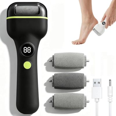 Rechargeable Electric Pedicure Tool with Smart Pressure Sensor, Professional Feet Callus Remover with 3 Rollers & 2 Speeds, Waterproof Foot File Pedicure Tool for Dead Skin & Cracked Heels, Black