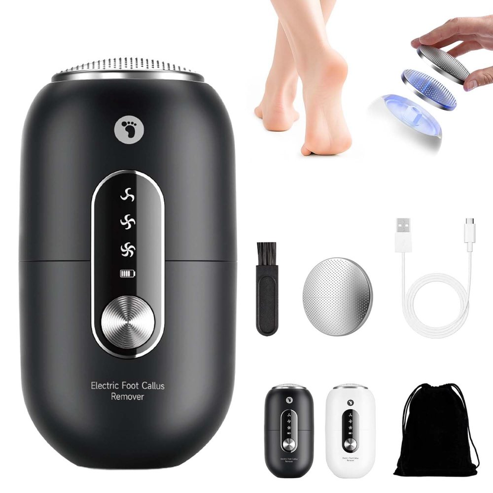 Compact Automatic Foot Pedicure Grinder, 3-Speed Electric Foot Callus Remover, Rechargeable Wireless Electric Callus Remover for Feet, Low Noise, Dry Skin Removal Tool, IPX6 Waterproof (Black-A2)