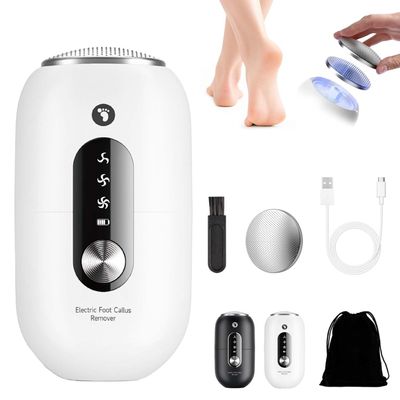 Compact Automatic Foot Pedicure Grinder, 3-Speed Electric Foot Callus Remover, Rechargeable Wireless Electric Callus Remover for Feet, Low Noise, Dry Skin Removal Tool, IPX6 Waterproof (White-A2)