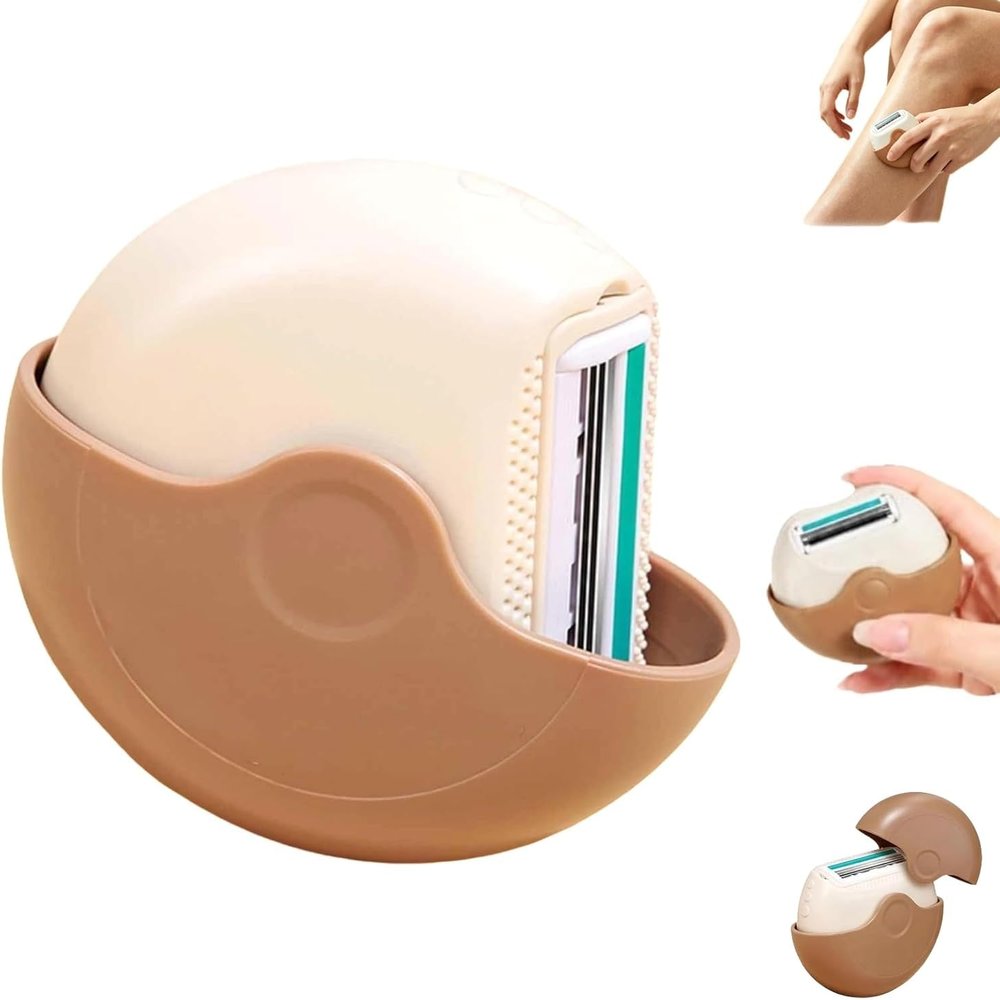 Portable 3-Layer Hair Shaver with Rotating Cover,Travel Rotary Razor with Smooth Moisture Strip, Wet & Dry Compact Razor for Women,Triple Blade Precision Grooming Tool for Legs,Underarms & Face (1)