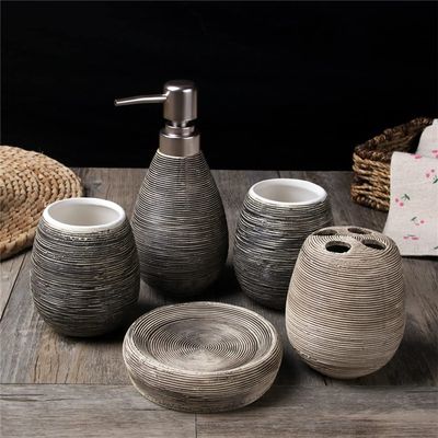 QERTYHJK Hand-Drawing European Ceramic Bathroom Five-piece Supplies Suite Wash Cup Suit